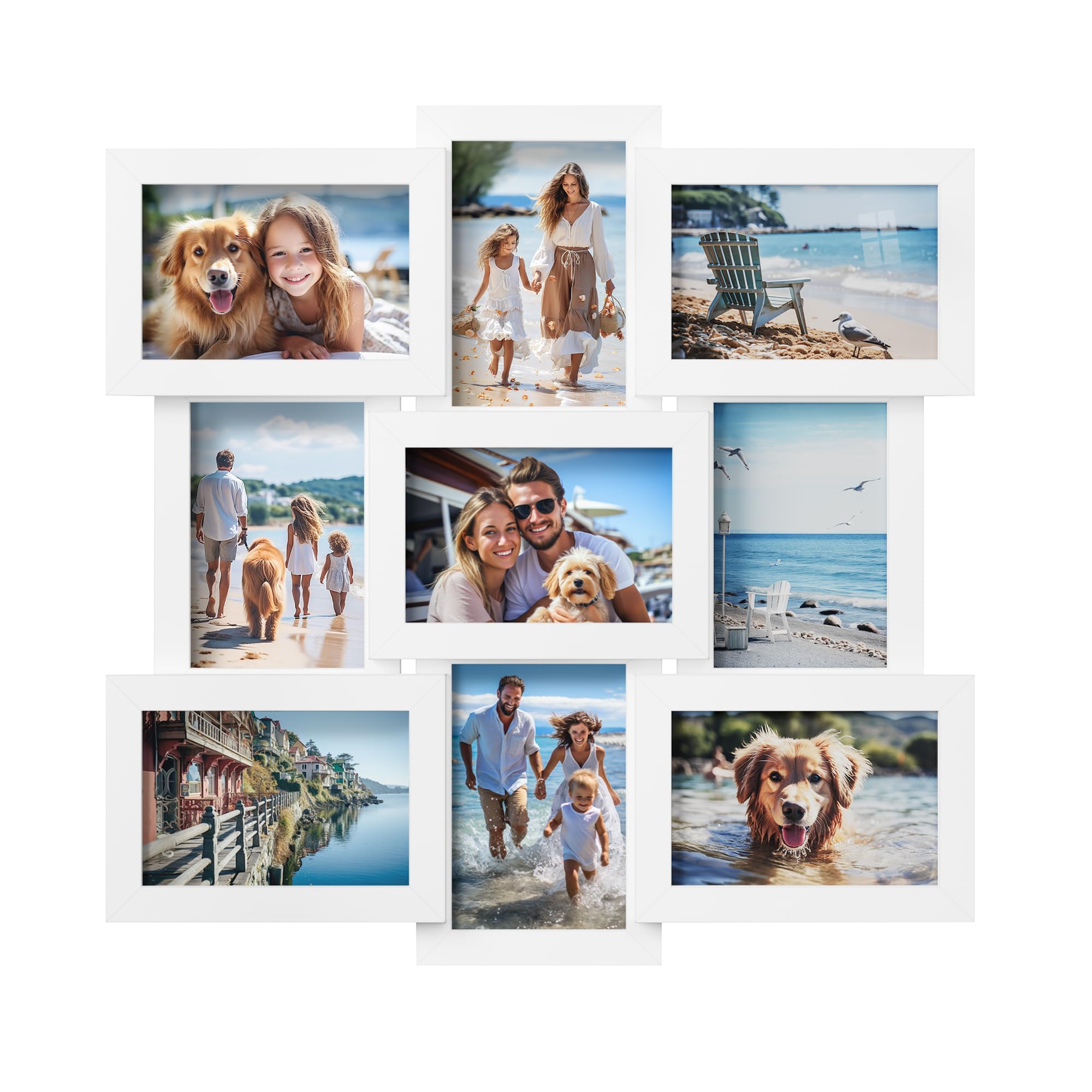 SONGMICS 4x6 Collage Picture Frames for Wall Decor, 9 Pack Family Photo Collage Frame Set for Gallery, Glass Front, Assembly Required, Cloud White URP