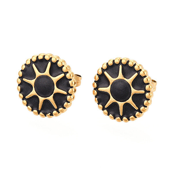 Boucles d'oreilles à tige plates rondes en acier inoxydable 304 émaillé avec soleil