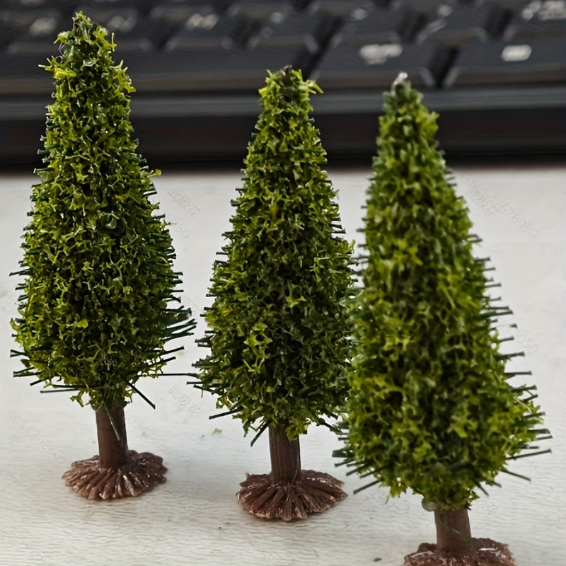 TEMU 5pcs Mini Cedar Christmas Tree Models - Green Flocked, Plastic, No Container, Ideal For Tabletop Holiday Decor, Seasonal Home Decoration |