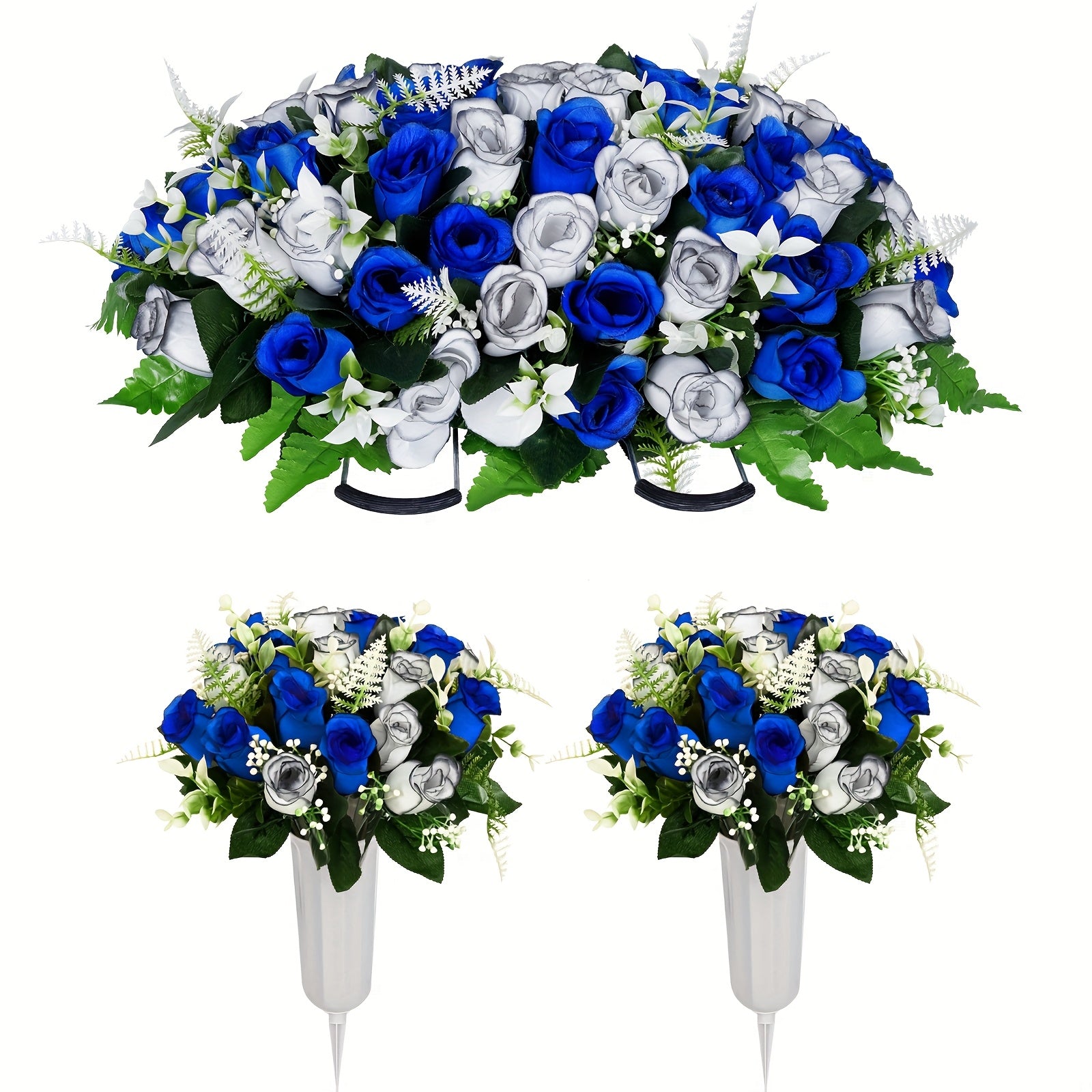 TEMU 1-2-3pcs Artificial Cemetery Flower For Grave With , Artificial Flowers And Bouquets With Vases, Headstone Flower , For Cemetery, Outdoor Grave