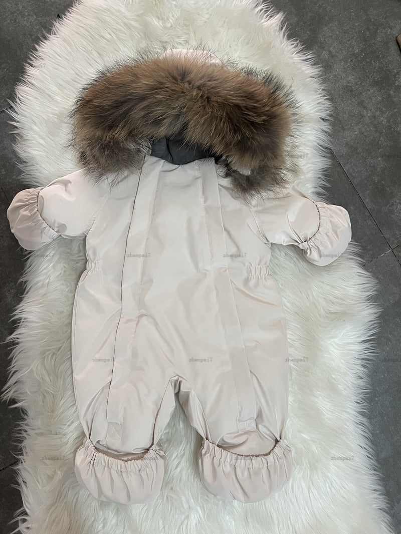 Top newborn Cotton jumpsuits winter Inner plush material infant bodysuit kids designer clothes Hooded design toddler romper A000X27N285-f