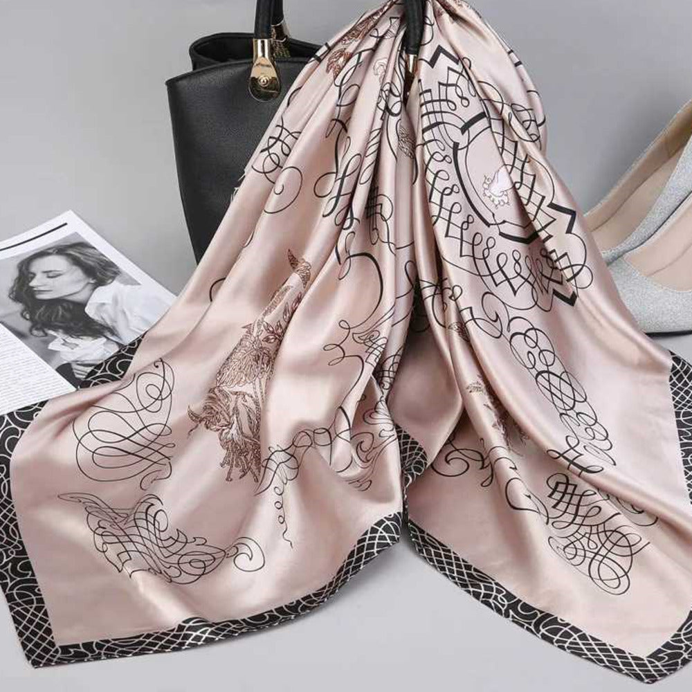 Scarves Scarves Fashion Kerchief Silk Satin Neck Scarf For Women Print Hijab Scarfs Female 9090cm Square Shawls and Wraps Scarves For Lady 2022 2404