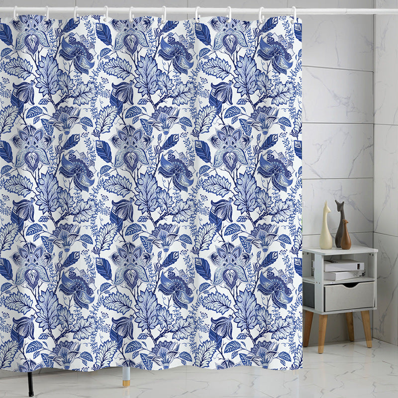 YL-37295 Tropical green leaf print shower curtain bathroom curtain waterproof and mildew proof partition curtain punch-free hanging curtain