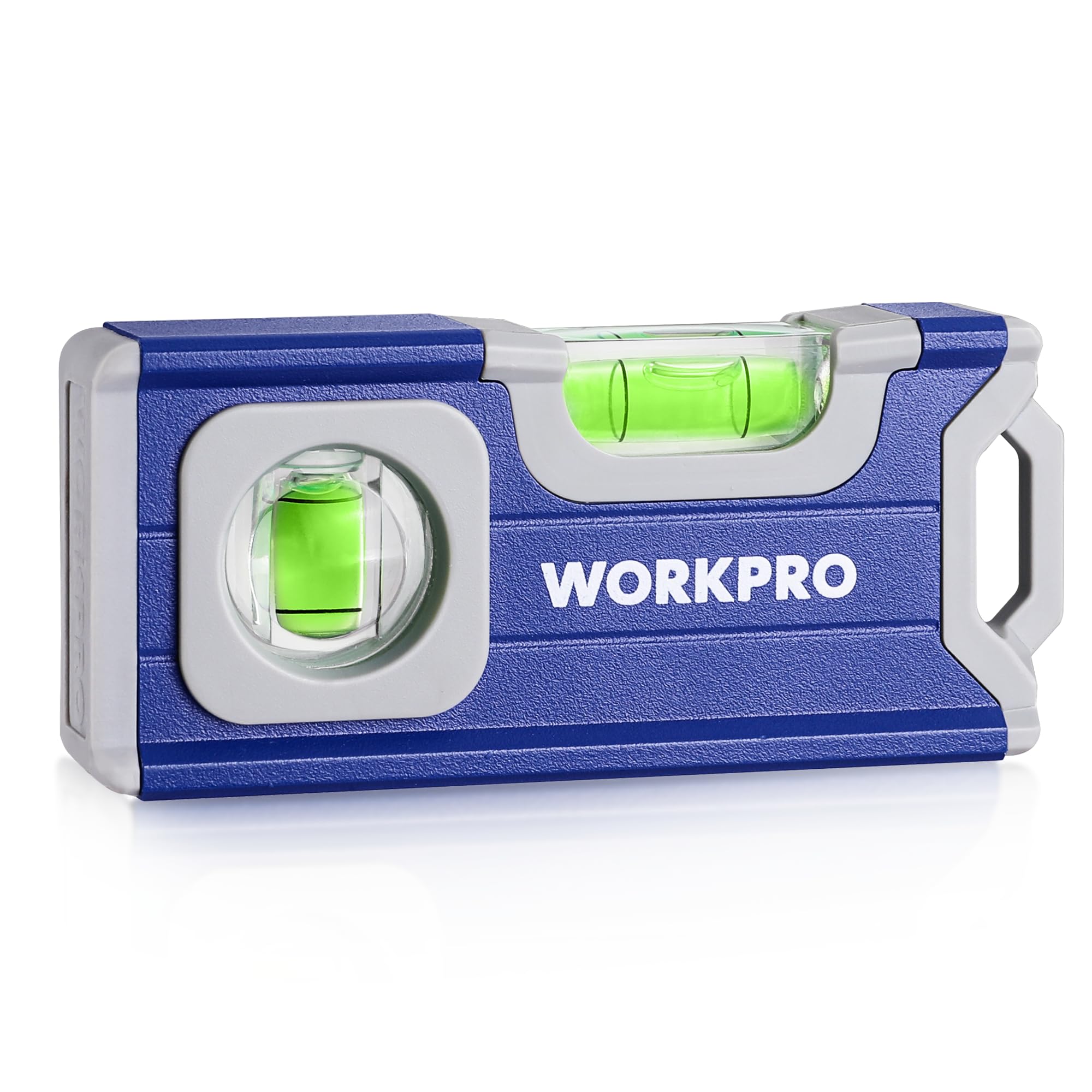 WORKPRO Small Level, 4-1-2 Inch Mini Level Tool, Magnetic Pocket Level with 2 Different Bubbles 90°-180°, Aluminum Alloy Construction, Cobalt Blue