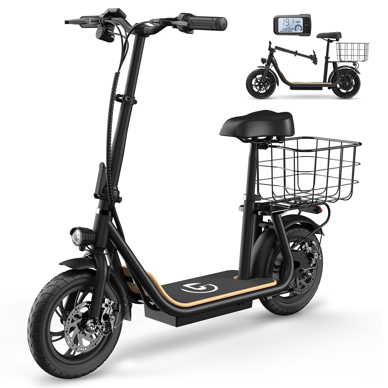 Garvee Electric Scooter with Seat, 36V Battery, 12" Tire, 450W Electric Scooter with Seat, Shock Absorbing Seat, Foldable Electric Scooters for Adults