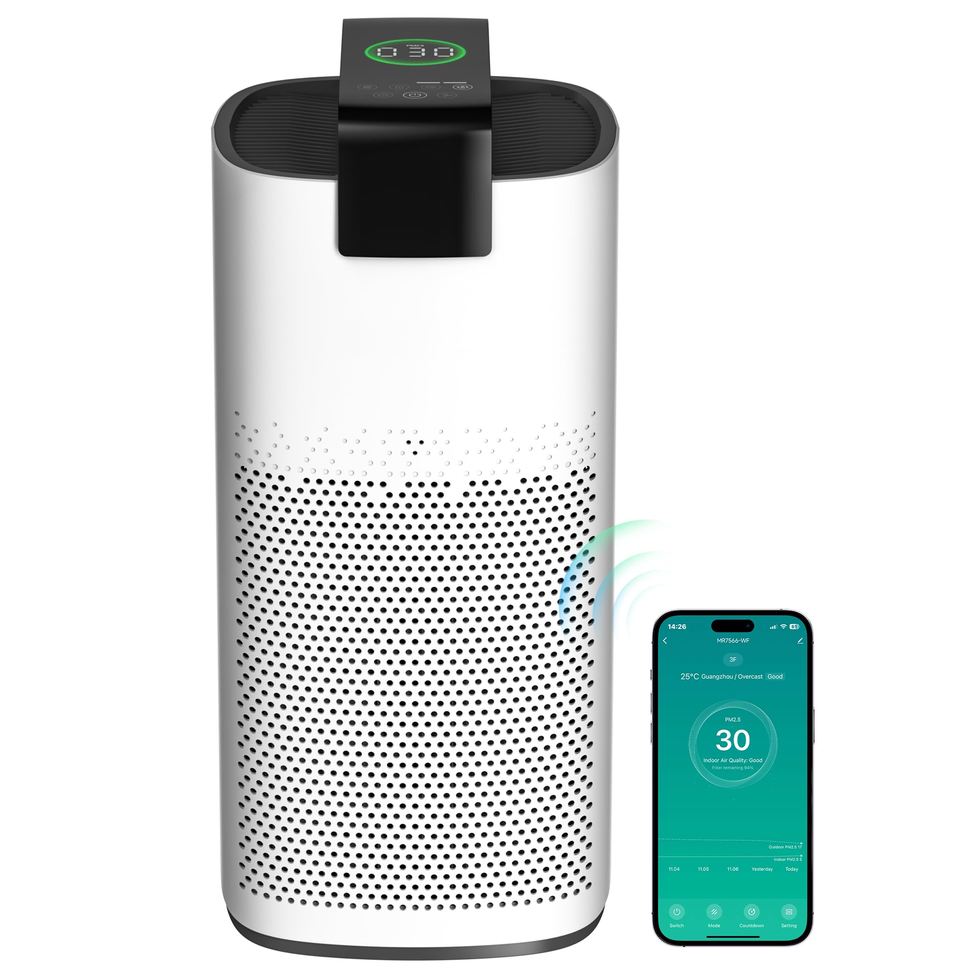 MORENTE Air Purifiers for Home Large Room Up to 2800Ft² with PM 2.5 Air Laser Sensor, Hepa 3-in-1 air Filter Filters Airborne Particles, air purifier