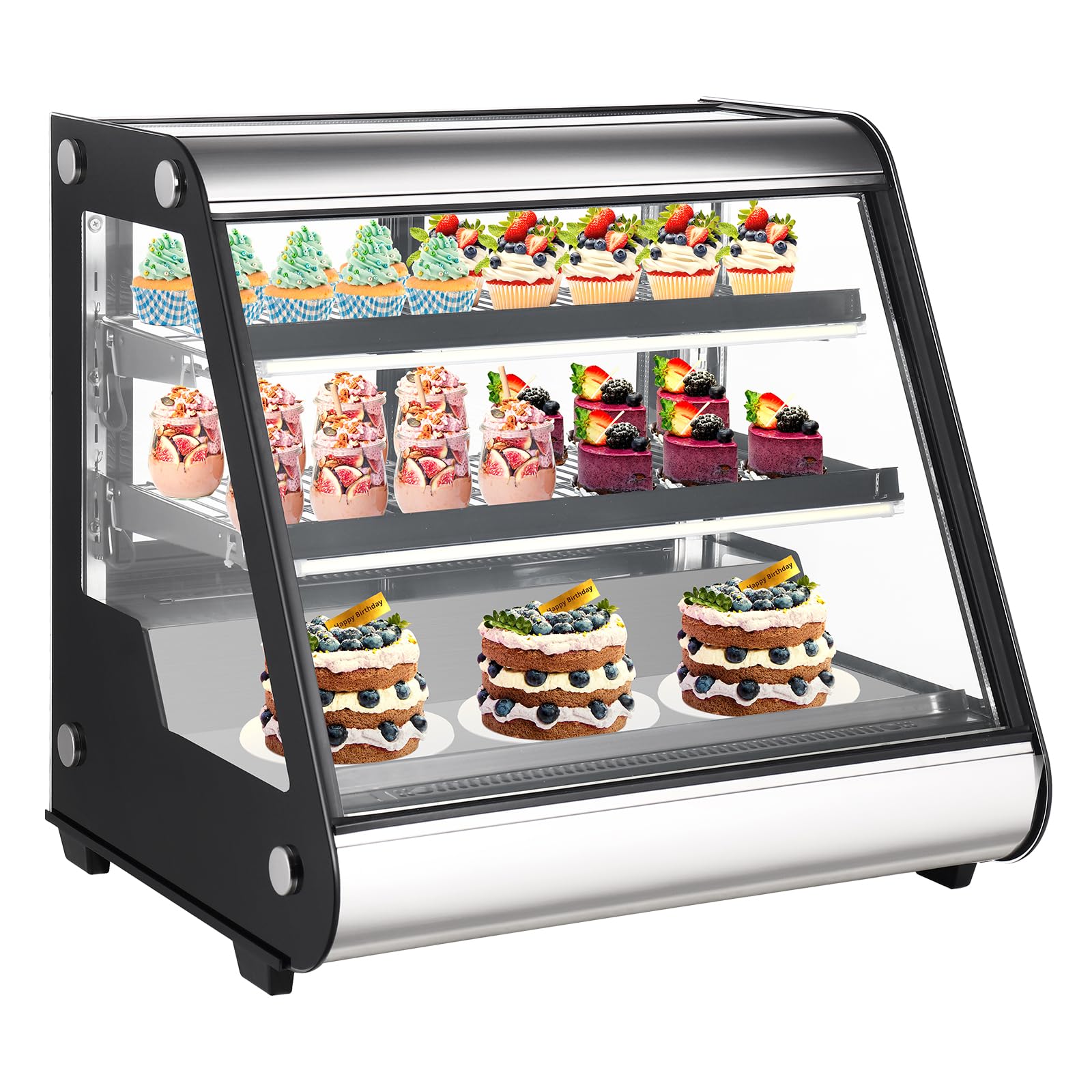 Garvee Commercial Refrigerator Display Case 130L (4.6 Cu.FT) – Auto Defrost, Tempered Glass + LED Lighting, Countertop Commercial Use