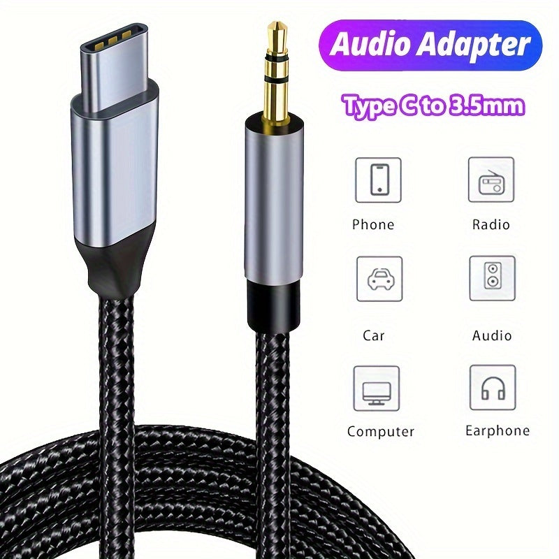 TEMU Usb-c To 3.5mm Male Speaker Adapter Cable - Flat, Compatible With S21-s20-note 20-10, For Ipad Pro & Car Headphones - Durable Extension Audio