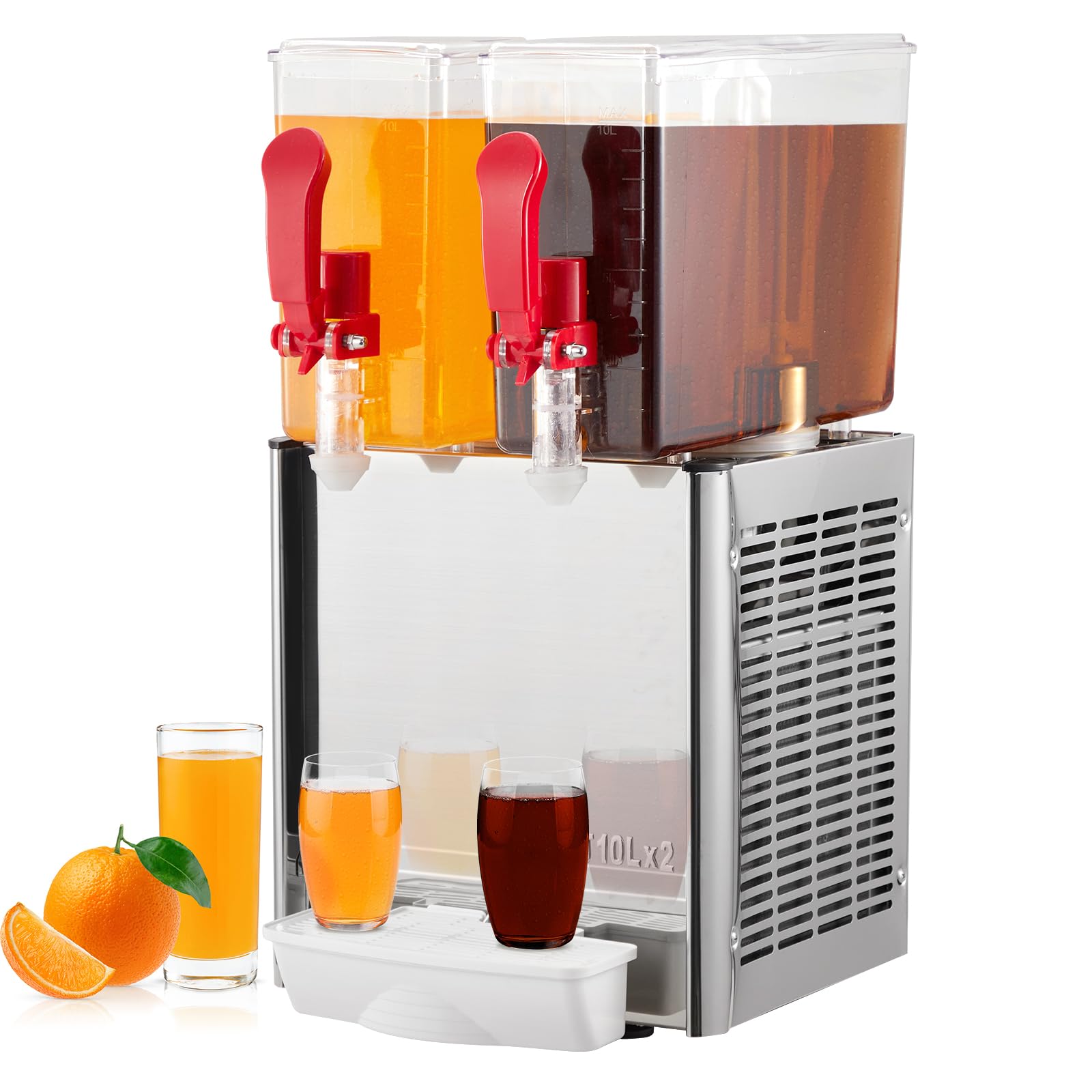 GARVEE 20L (5.28 Gallon) Commercial Juice Dispenser, 2 Tanks 280W, Stainless Steel Beverage Dispenser for Tea, Drink