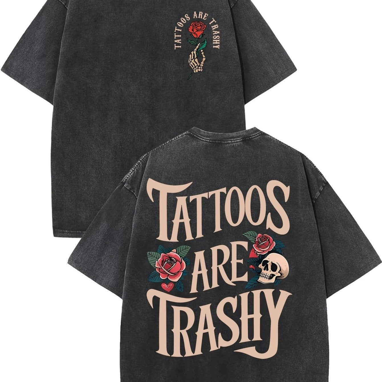 TEMU Tattoos Are Vulgar, High-quality Cotton Patterned Men's T-shirts With Retro Style, Clothing, And Short Sleeved Shirts With Off Shoulder Sleeves