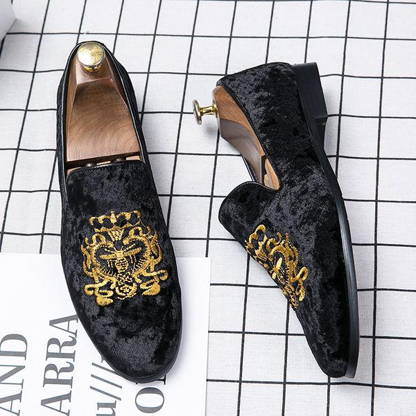 Men&#039;s Suede Leather Loafers, Casual Wedding Dress Shoes - Embroidery Moccasins dh910320090