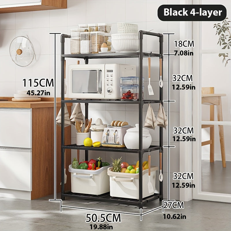 TEMU 1pc Of Kitchen Storage Rack, Storage Rack With 12- 16 Hooks, Floor-standing Pot Rack, Multi-functional Thickened Oven And Microwave Rack,