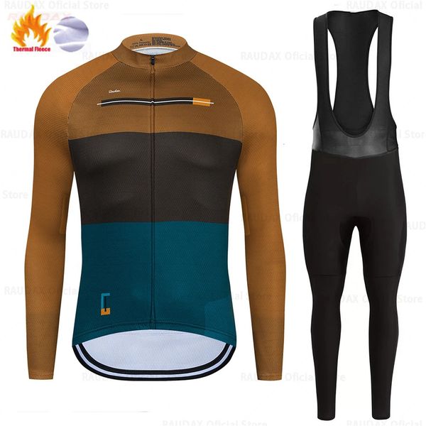 Raudax Twelve Colors Winter Cycling Clothing Thermal Fleece Cycling Jersey Set Bike MTB Riding Clothing Bib Pants Warm Sets 241219