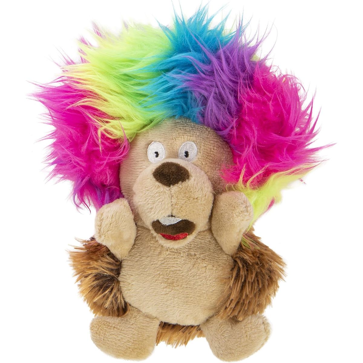goDog® Silent Squeak™ Crazy Hairs™ Plush Dog Toys - Hedgehog