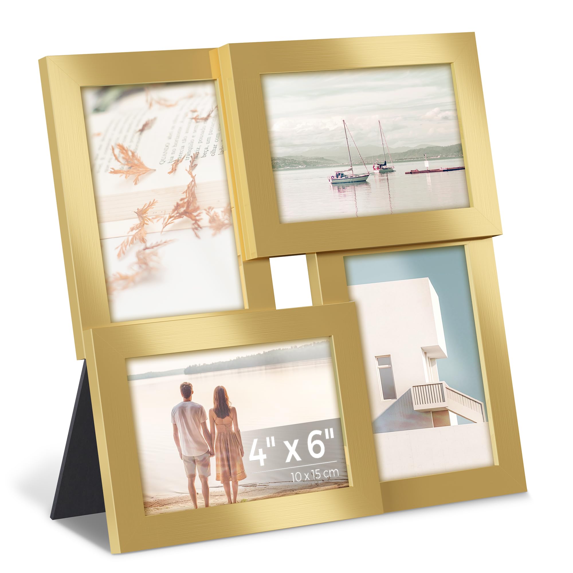 SONGMICS 4x6 Collage Picture Frames, Family Photo Collage Frame Set of 4 for Wall Decor, Glass Front, Wall Hanging or Tabletop, Pale Gold URPF025A01