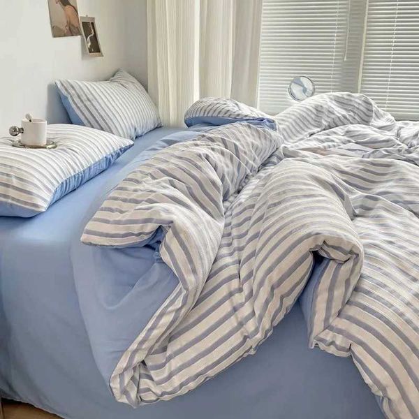 Ins Style Bedding Set Duvet Cover Wash Cotton Stripe Summer Soft Cool Summer Bed Sheet Set Comforter Set Quilt CoverC241021
