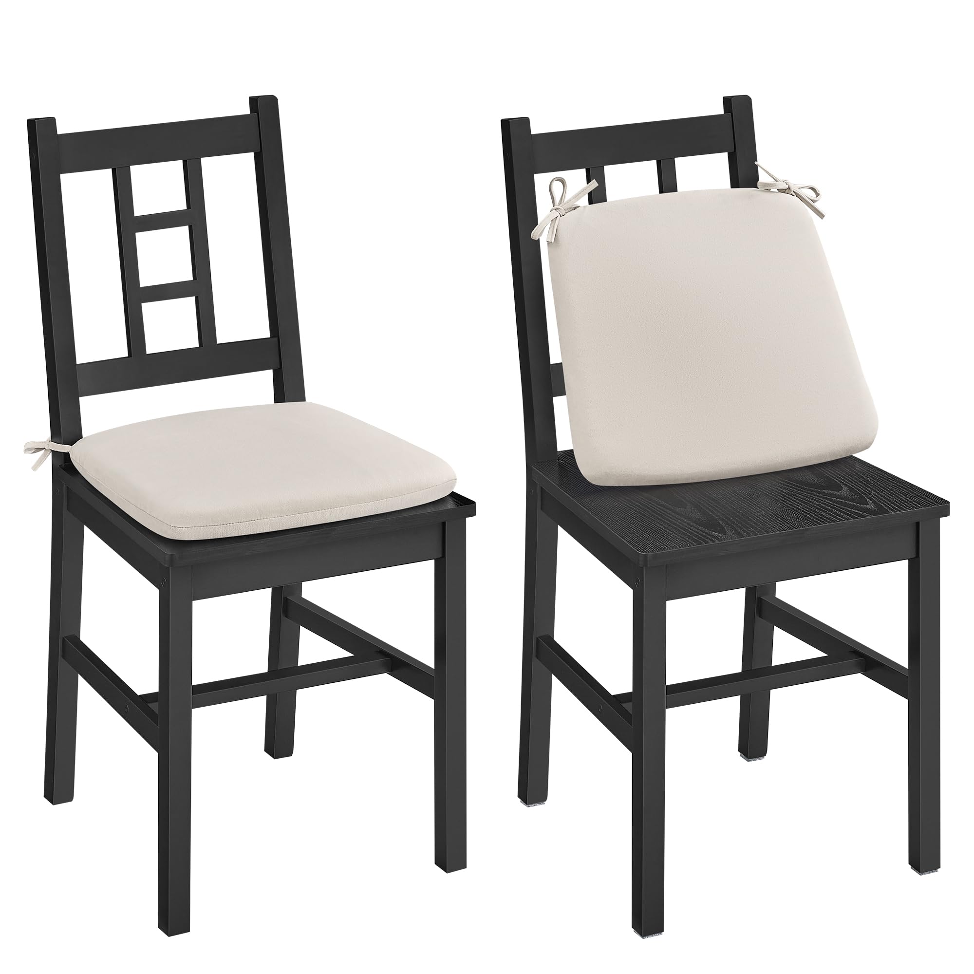 VASAGLE Wooden Dining Chairs, Set of 2, Kitchen and Dining Room Chairs, Removable Cushion, Curved Back, Each Supports 264 lb, Ebony Black UKDC150B01 E