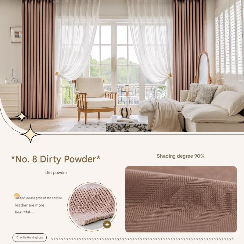 YL-36618 new chenille herringbone curtains high temperature setting modern simple finished product living room bedroom blackout curtain