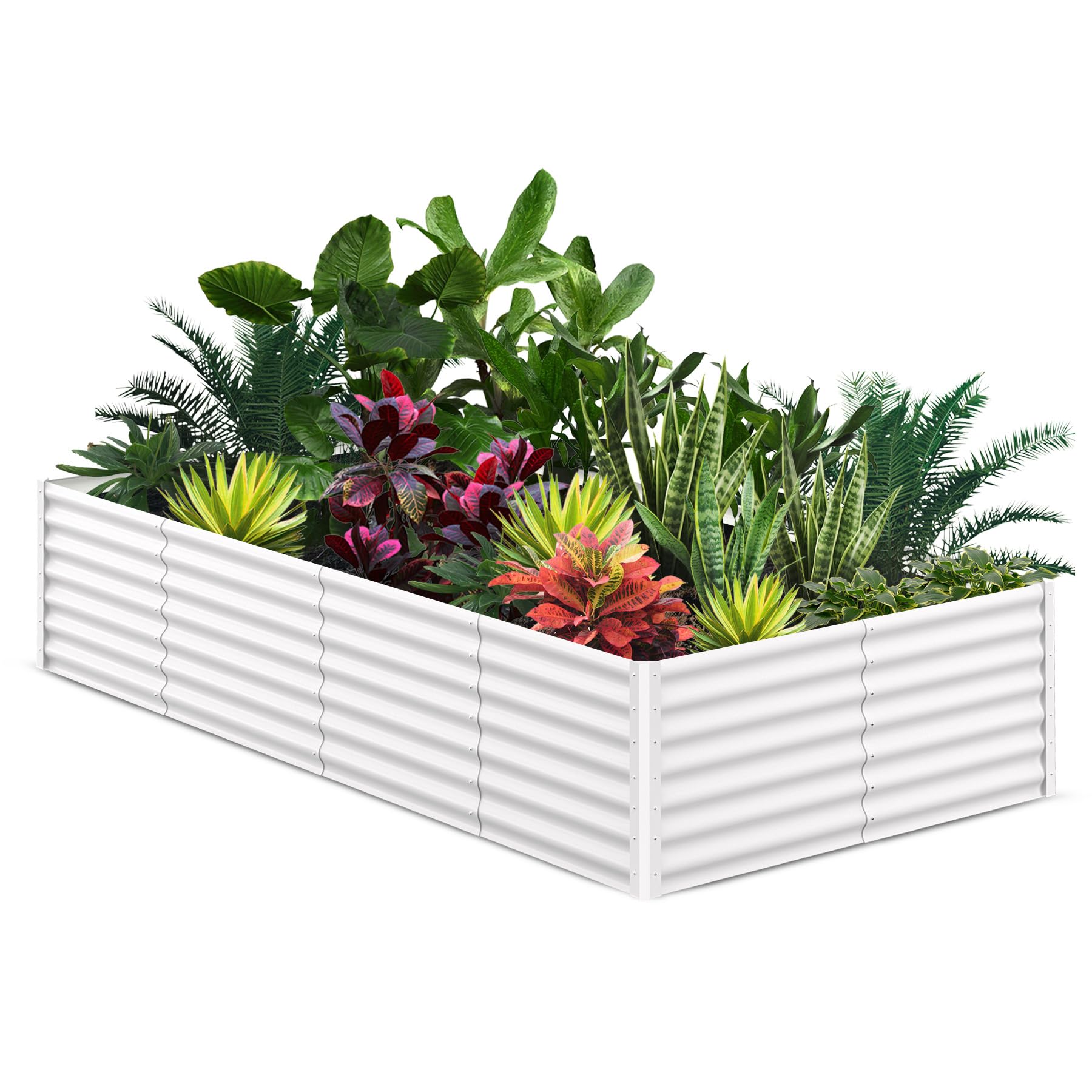 Garvee 8' X 4' X 2' Galvanized Raised Garden Bed, Outdoor Rectangular Metal Planter for Vegetables, Flowers & Herbs, White