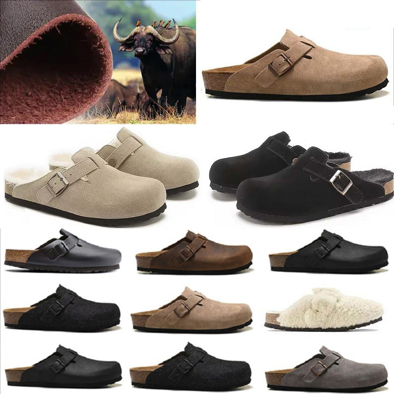size 35-46 Designer fur winter Sandals slippers sliders clogs sandal silde men women Mule Suede Leather felt Sliders Buckle Strap Flat Sandals Winte
