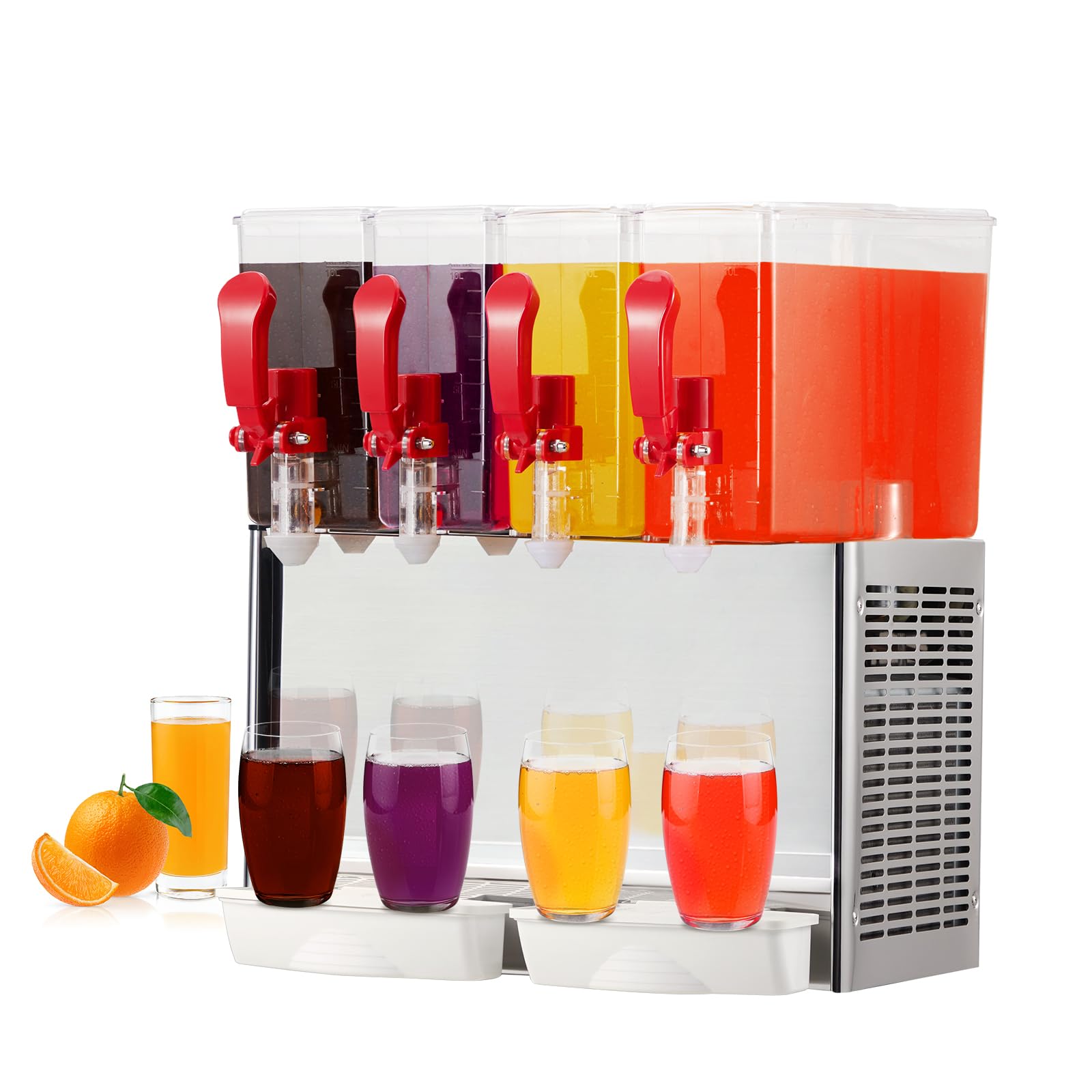 GARVEE 40L (10.56 Gallon) Commercial Juice Dispenser, 4 Tanks 380W, Stainless Steel Beverage Dispenser for Tea, Drink