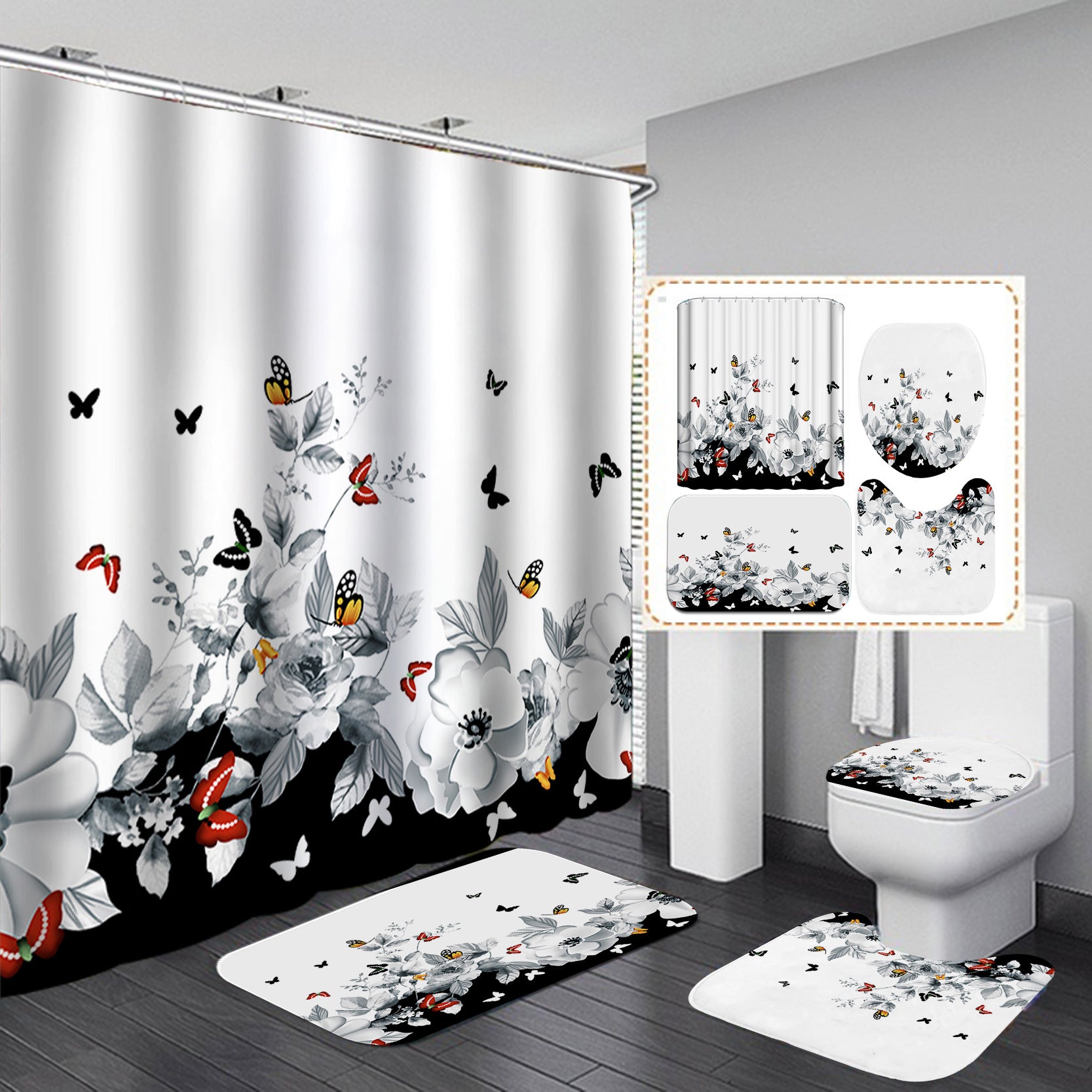 YL-37462 bathroom toilet punch-free curtain waterproof anti-light roller blinds toilet toilet block curtain toilet three-piece set