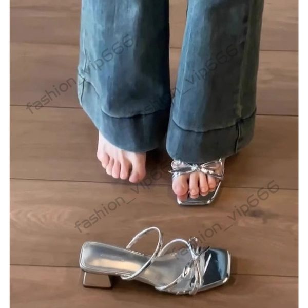 High heels outdoor wear designer sandals 2024 new versatile designer shoes niche French fashion, bow tie, thick heel slides slippers, women&