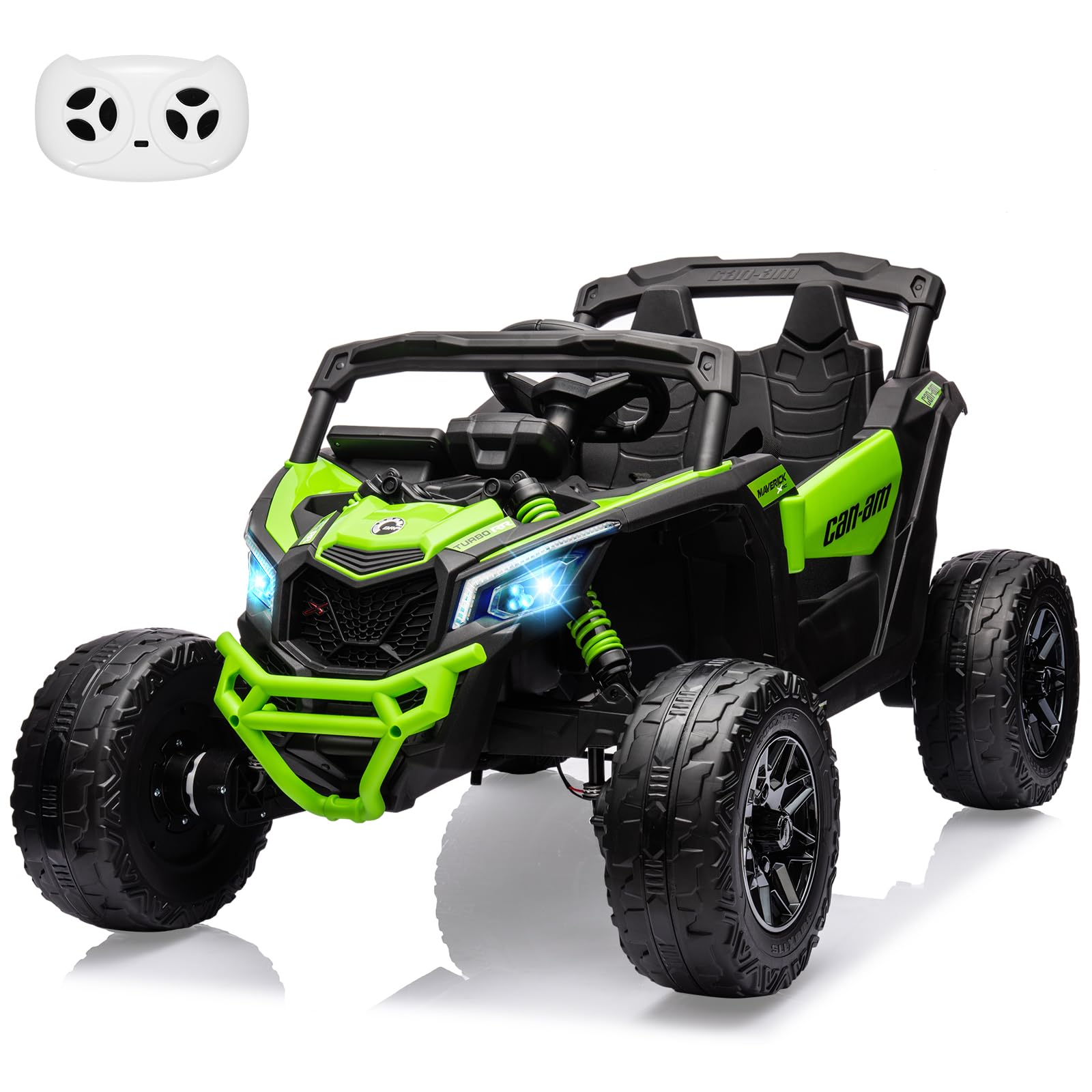 Garvee 12V Can-Am Ride-On UTV: Remote Control, Large Seat, Music, LED Lights, Spring Suspension, for Boys & Girls - Green