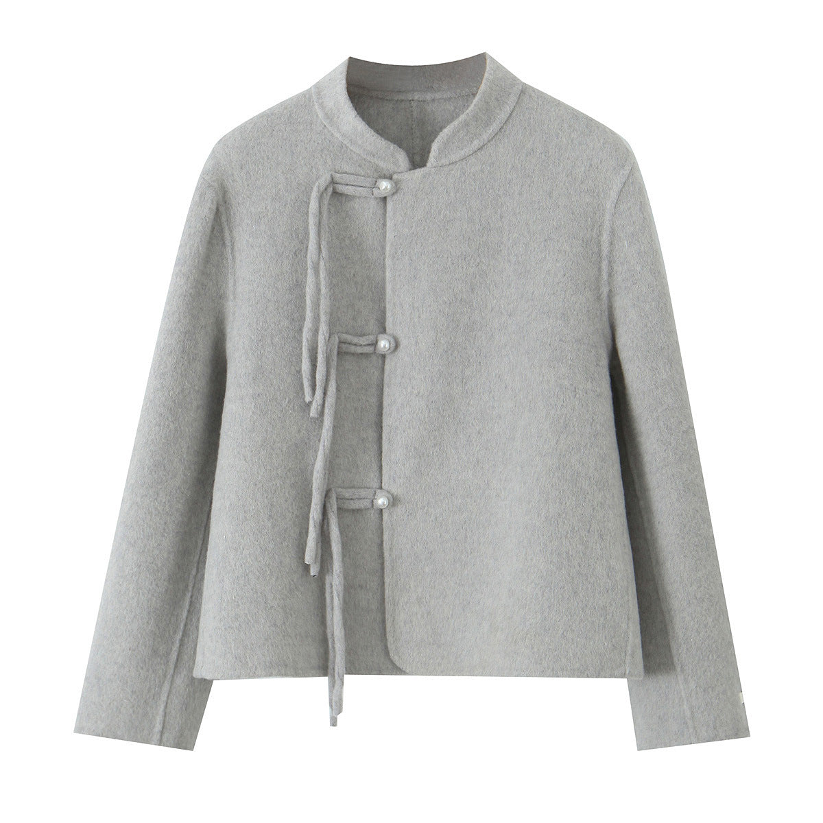 D10024Autumn and winter new Chinese style fashion pearl button short woolen coat for women with stand collar and double-sided