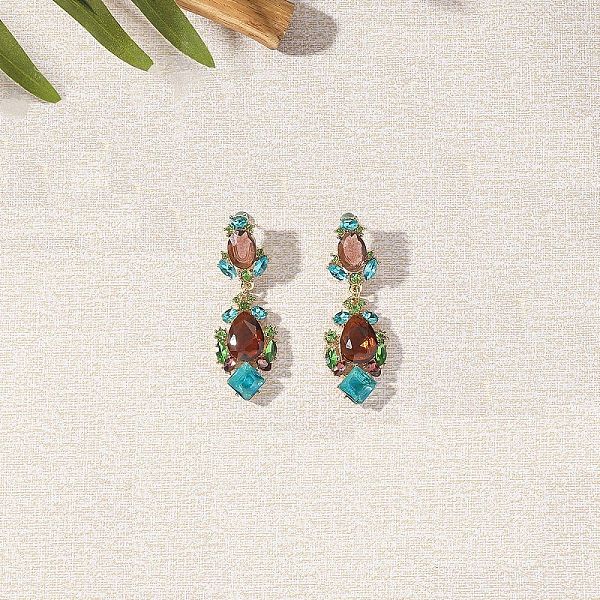 Boucles d'oreilles pendantes en alliage de verre de luxe pour femmes