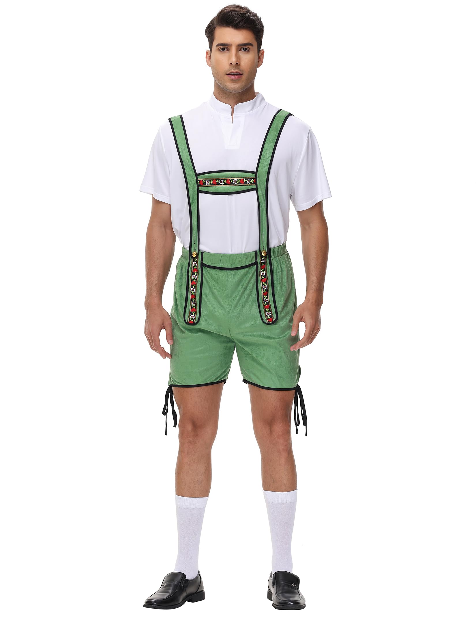 Garvee Men's 2 Pcs German Oktoberfest Costume Set Bavarian Lederhosen Shirts Set Green X-Large Traditional Halloween Outfit