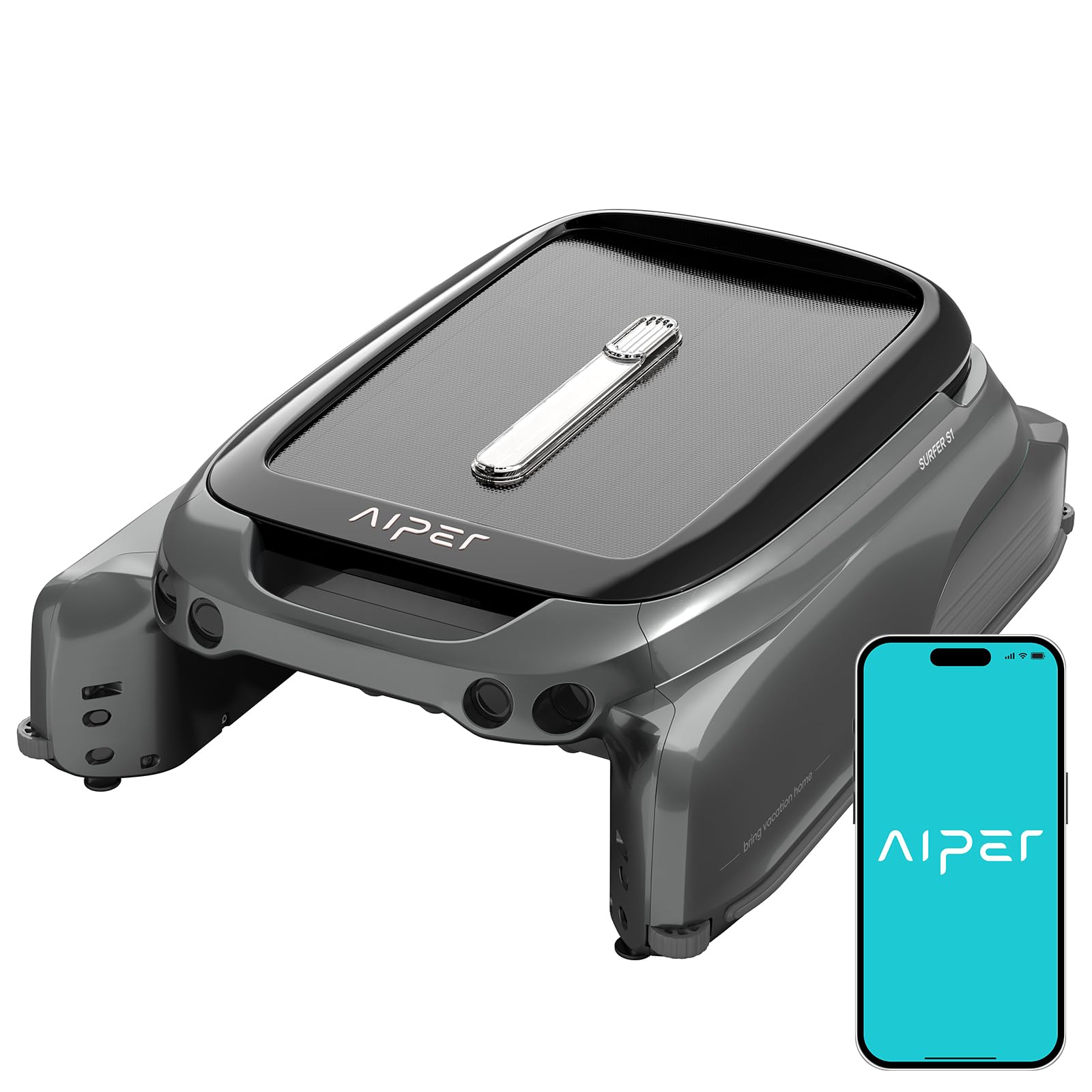 (2024 Upgrade) AIPER Surfer S1 Solar Powered Robotic Pool Skimmer with APP Support, Monitor Pool Temperature, Dual Charging Modes, Surface All Day, Id