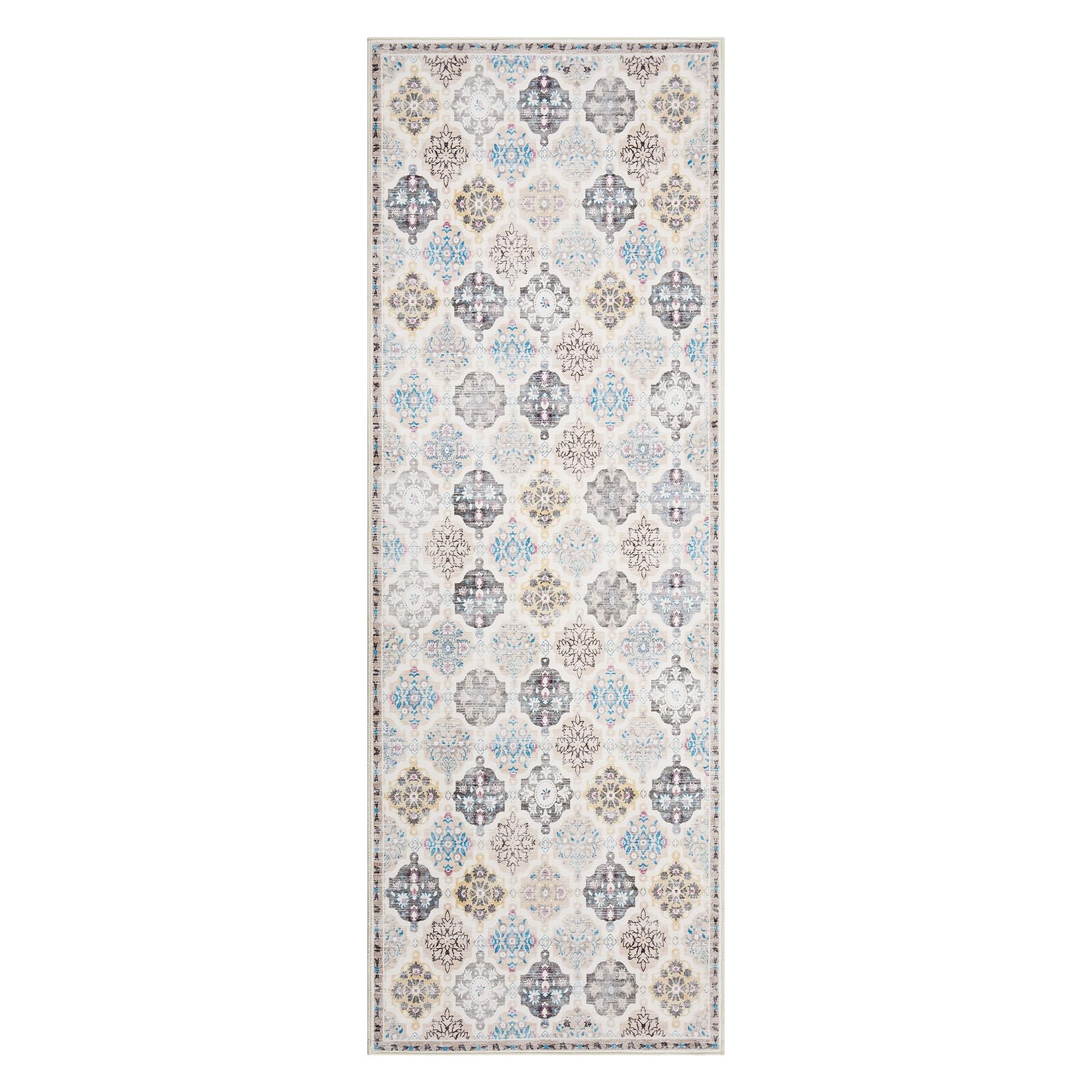 Garvee Boho Floral Checkerboard Washable Area Rug, Non-Slip Accent Carpet for Bedroom Living Room Kitchen Office, 2x6Ft Beige