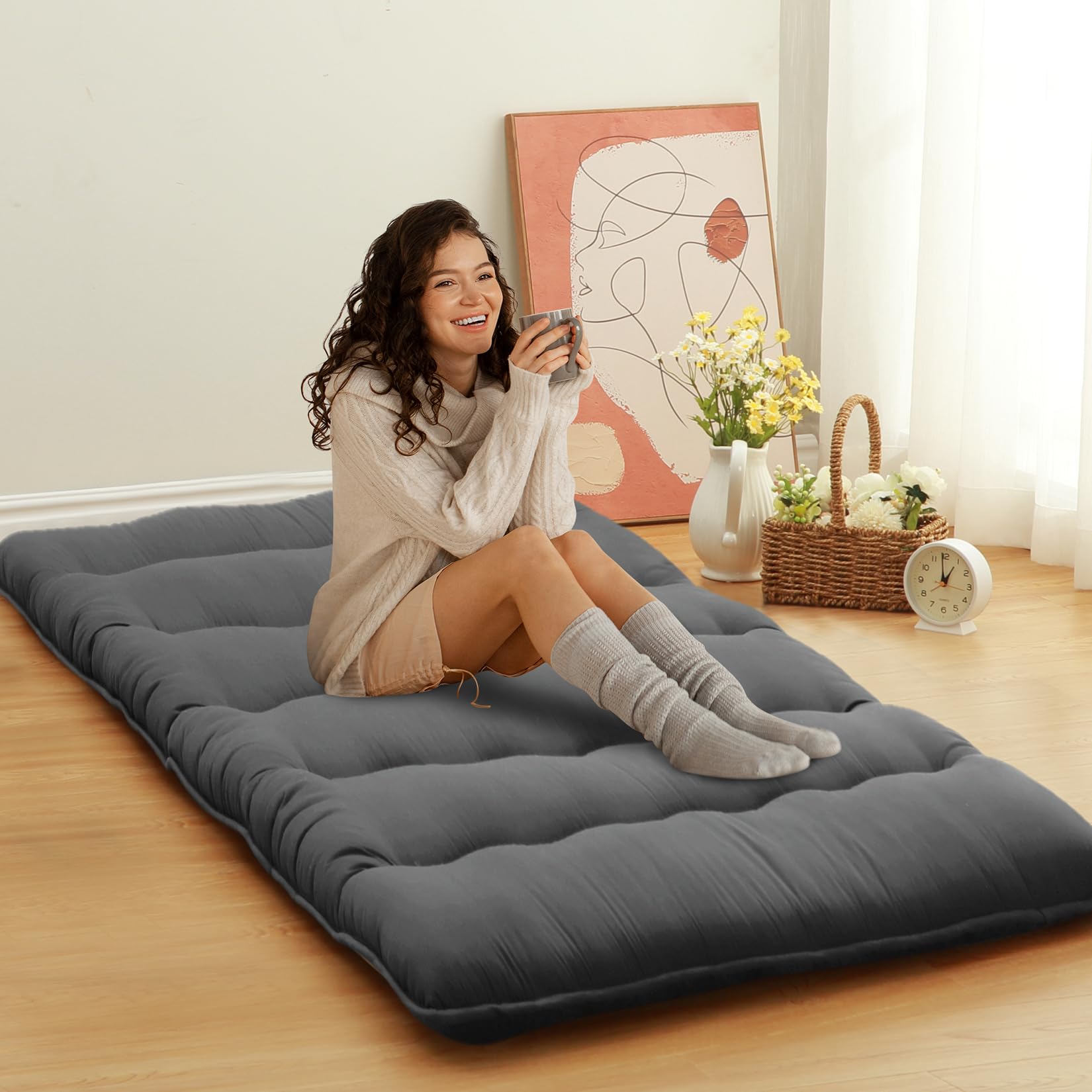 Garvee Japanese Futon Mattress Floor Mattress for Adults, Sleeping Mattress for Floor Japanese Futon Floor Mattress Twin Size, Tatami Mat, Roll Up Mat