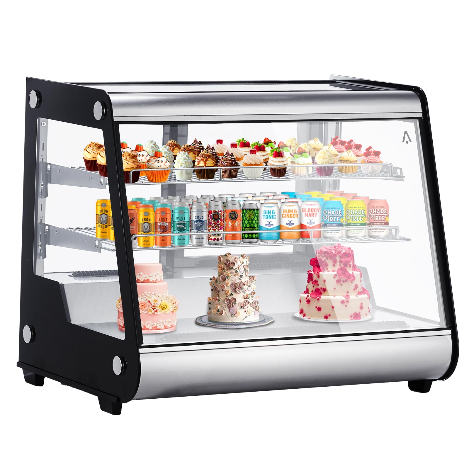 Garvee Commercial Cake Display Refrigerator, 5.3 Cu.Ft.-149L Single-Door Merchandiser with Interior LED Lighting, Double-Layered Glass, Countertop-Flo