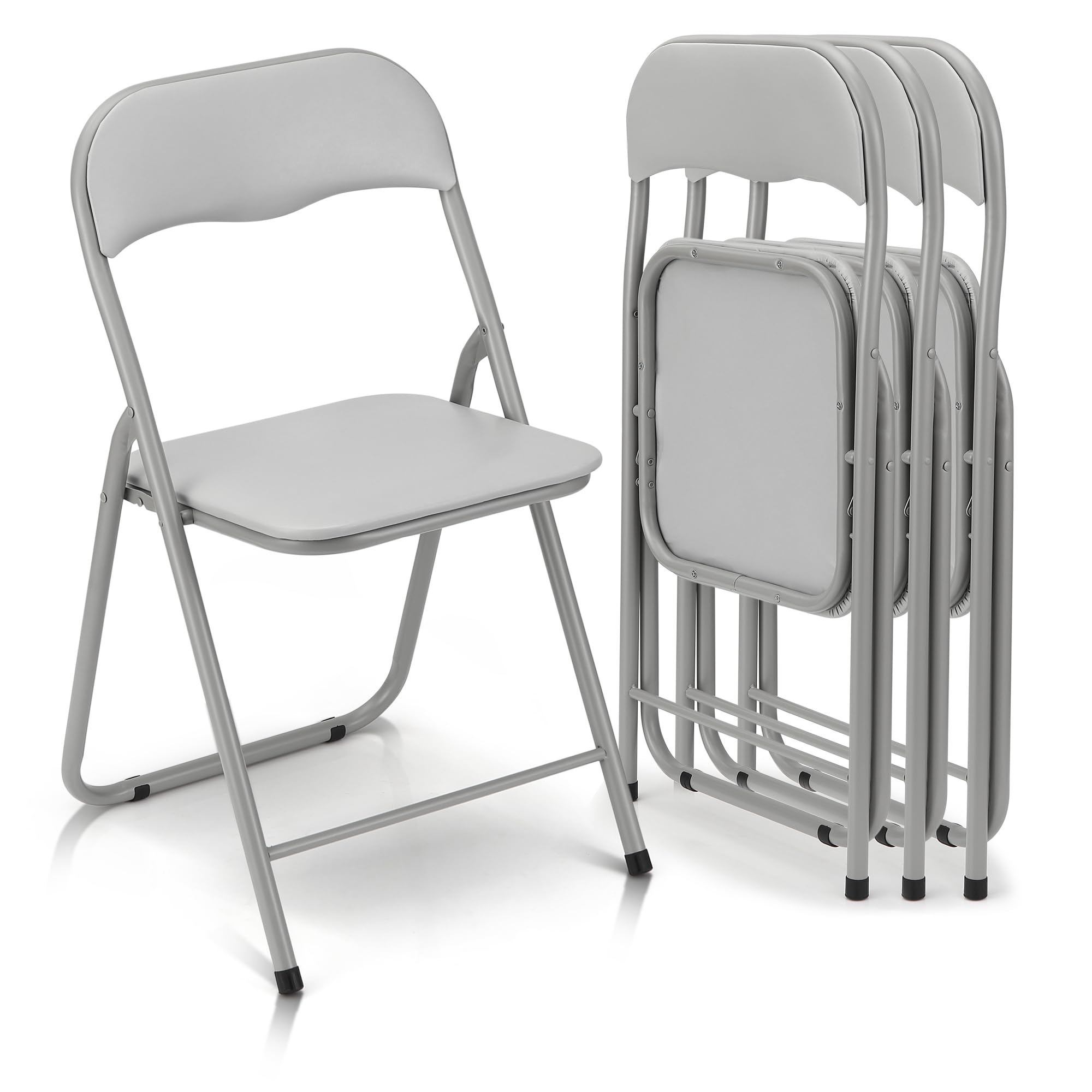 Garvee Folding Chairs 4 Pack with Cushion, Outdoor & Indoor Event Portable Metal Folding Chairs with Non-Slip Feet Pads Stackable Chairs, Grey