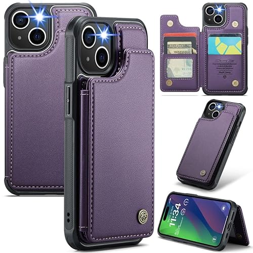 for iPhone 14 Case with RFID Blocking and 4 Credit Card Holder, Premium Durable Slim Leather Magnetic Clasp Kickstand Heavy Duty Shockproof Protective