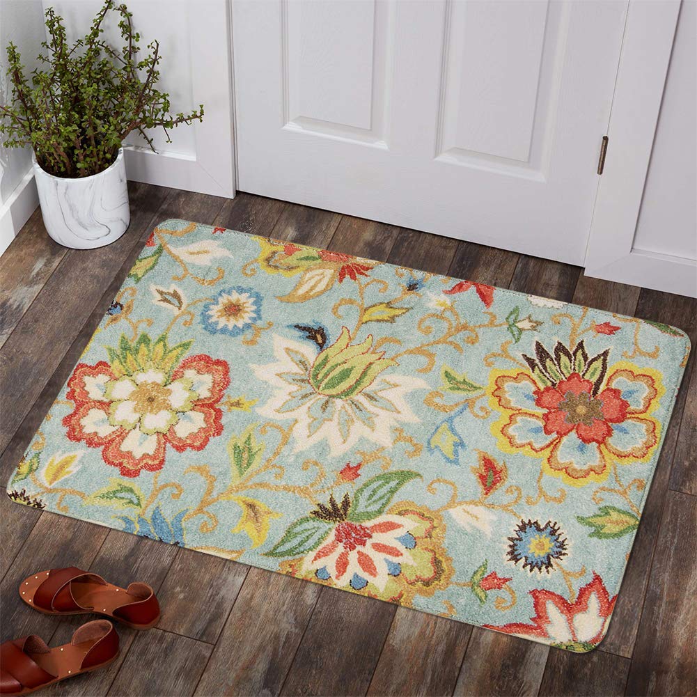 Lahome Collection Modern Floral Area Rug - 2’X 3’ Non-Slip Colorful Vintage Throw Area Rug Accent Distressed Floor Carpet for Living Room Bedrooms