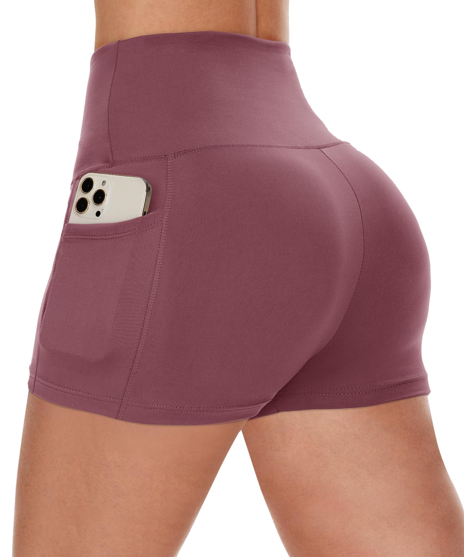 CAMPSNAIL Biker Shorts Women with Pockets - 3"-5"-8" High Waisted Workout Spandex Tummy Control Gym Running Yoga Shorts 3 IN Small-Medium Dark Pink