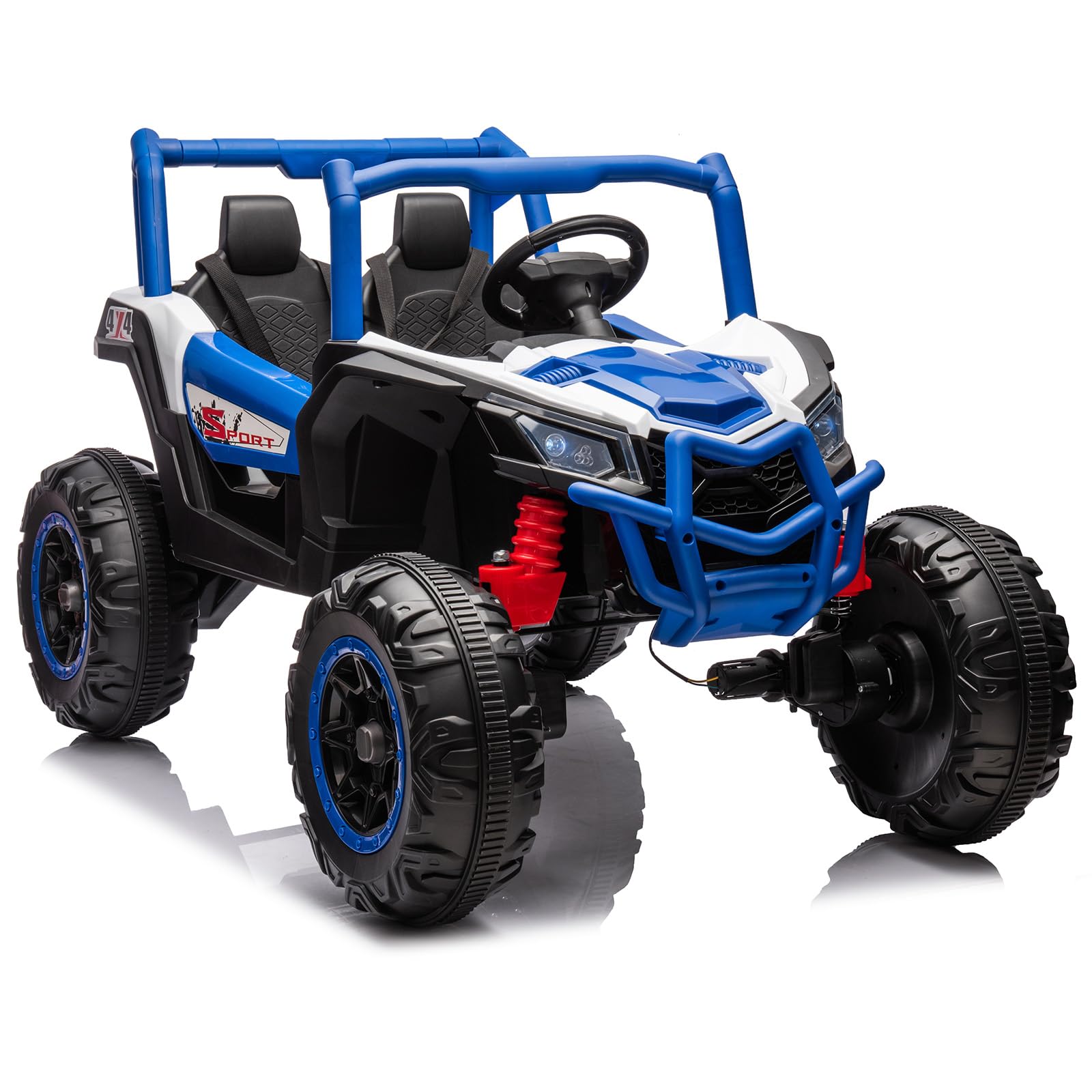 Garvee 24V 2-Seater Ride-On UTV, 4WD, Metal Frame, EVA Wheels, Remote Control, LED Lights, Spring Suspension, Outdoor Adventure Toy for Kids 3+ Blue