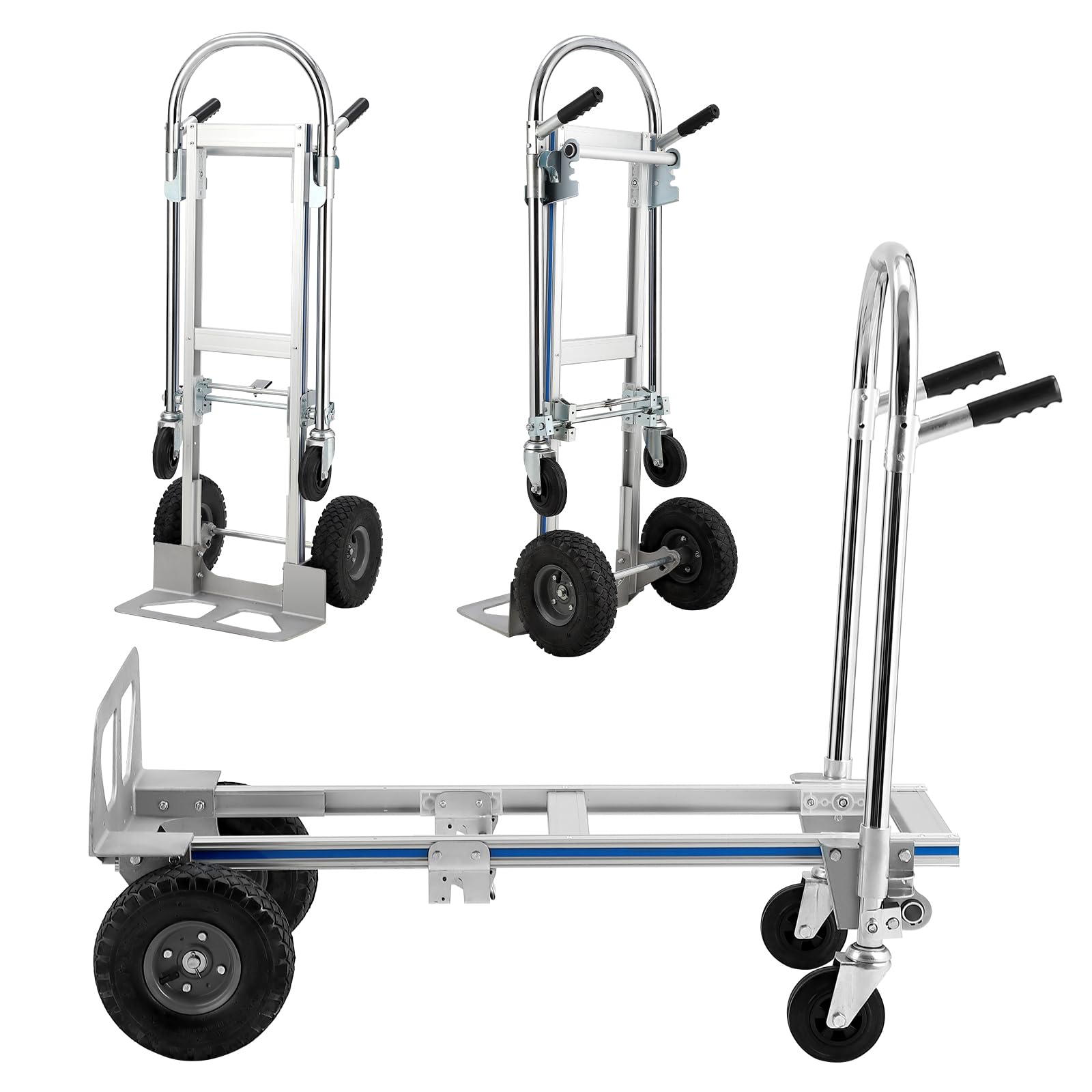 Garvee Heavy Duty Aluminum Folding Hand Truck, Convertible 4-Wheel and 2-Wheel Dolly Cart, Industrial Collapsible Cart for Office Moving