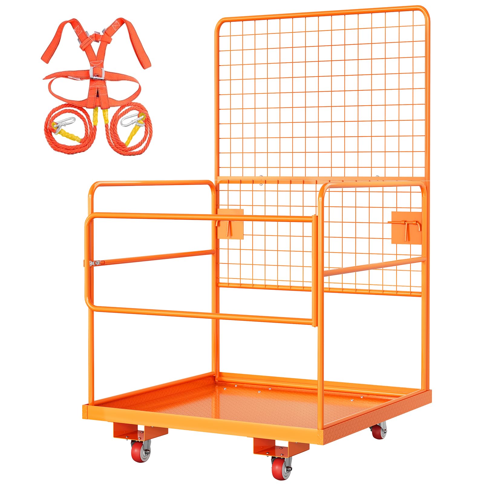 Garvee 45" x 43" Forklift Safety Cage, Garvee Max. 2200 LBS Heavy Duty Steel Forklift Man Basket, Foldable Forklift Work Platform with Guardrails, Saf