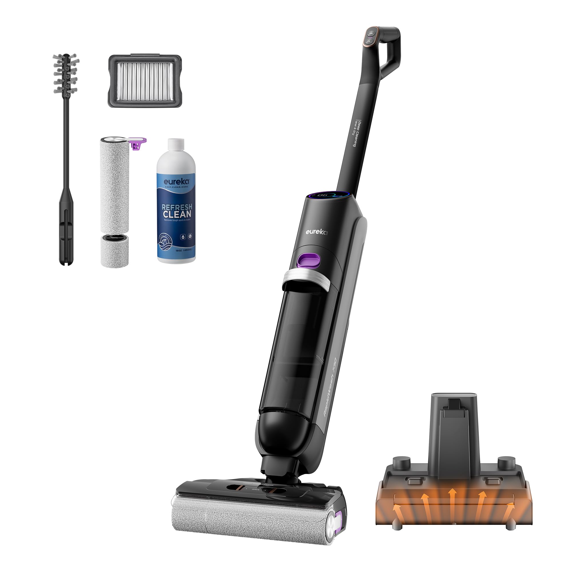 Eureka Cordless Wet Dry Vacuum Cleaner and Mop,170° Reclinable,185°F Hot Air Self-Cleaning Vacuum,Long Run Time,Great for Hard Floors Pet Hair Stick