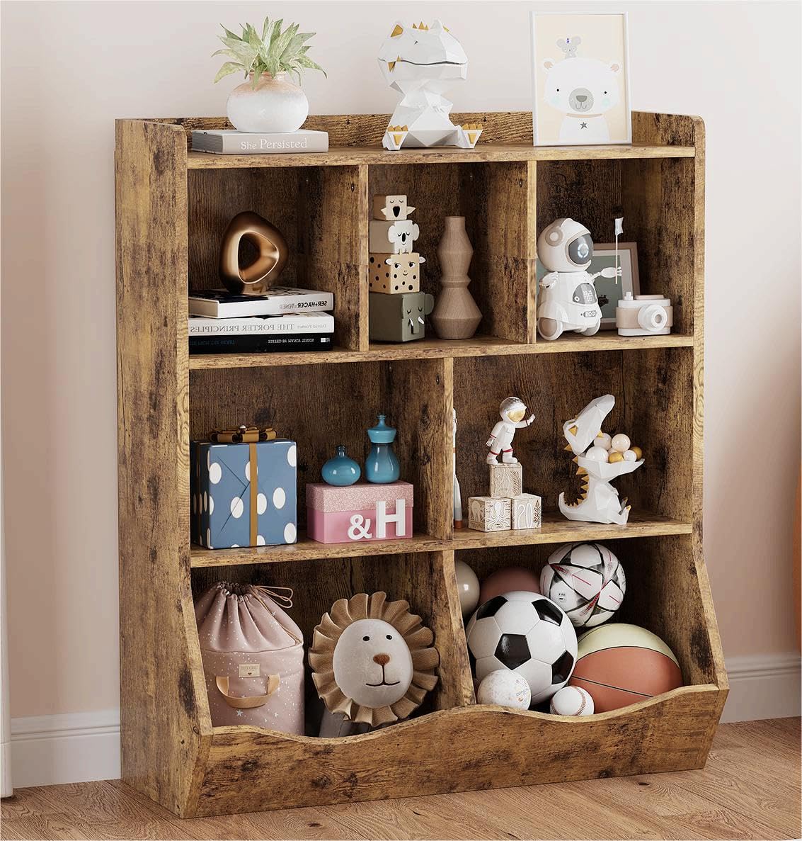 Garvee Three-Tier Kids Bookshelf and Bookcase, Toy Storage Cabinet for Storage Books and Toys, Multi Shelf with Cubby Cabinet for Kindergarten, Kid's 