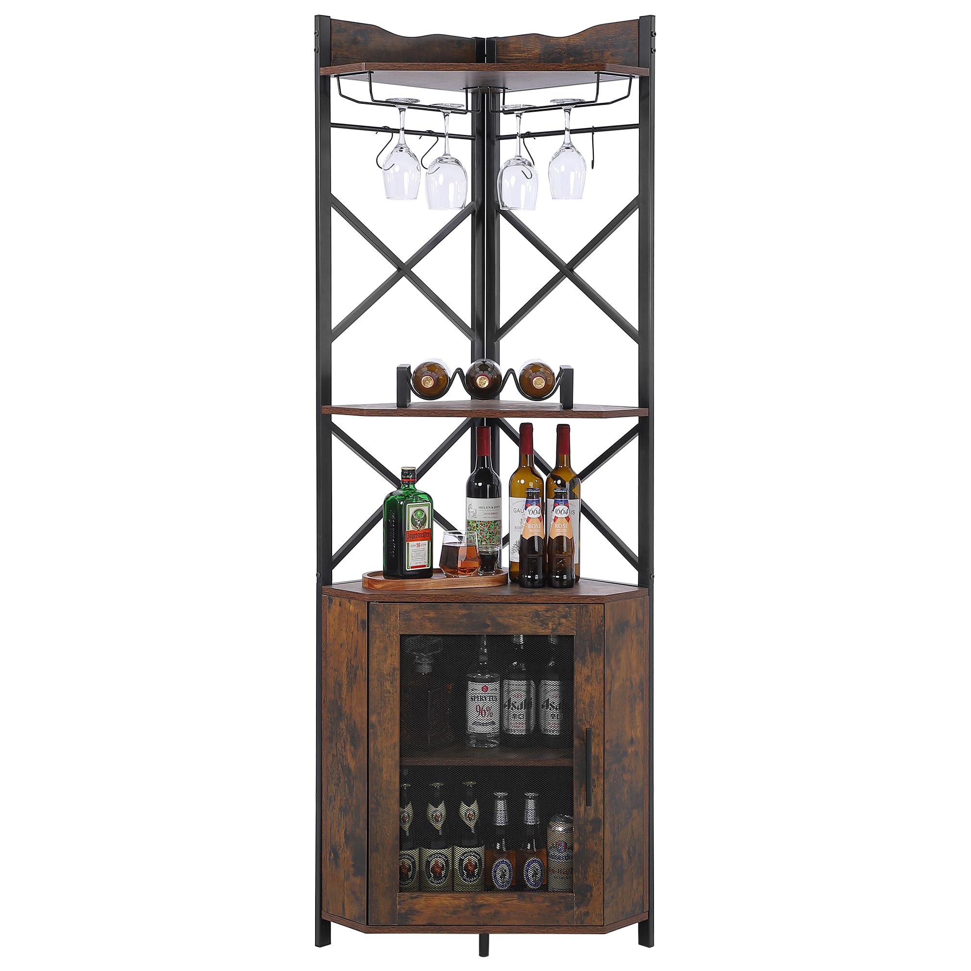 Garvee Corner Bar Cabinet, 5-Tiers Home Corner Wine Cabinet, Liquor Cabinet Bar with Glass & Wine Holder for Living Room-Kitchen