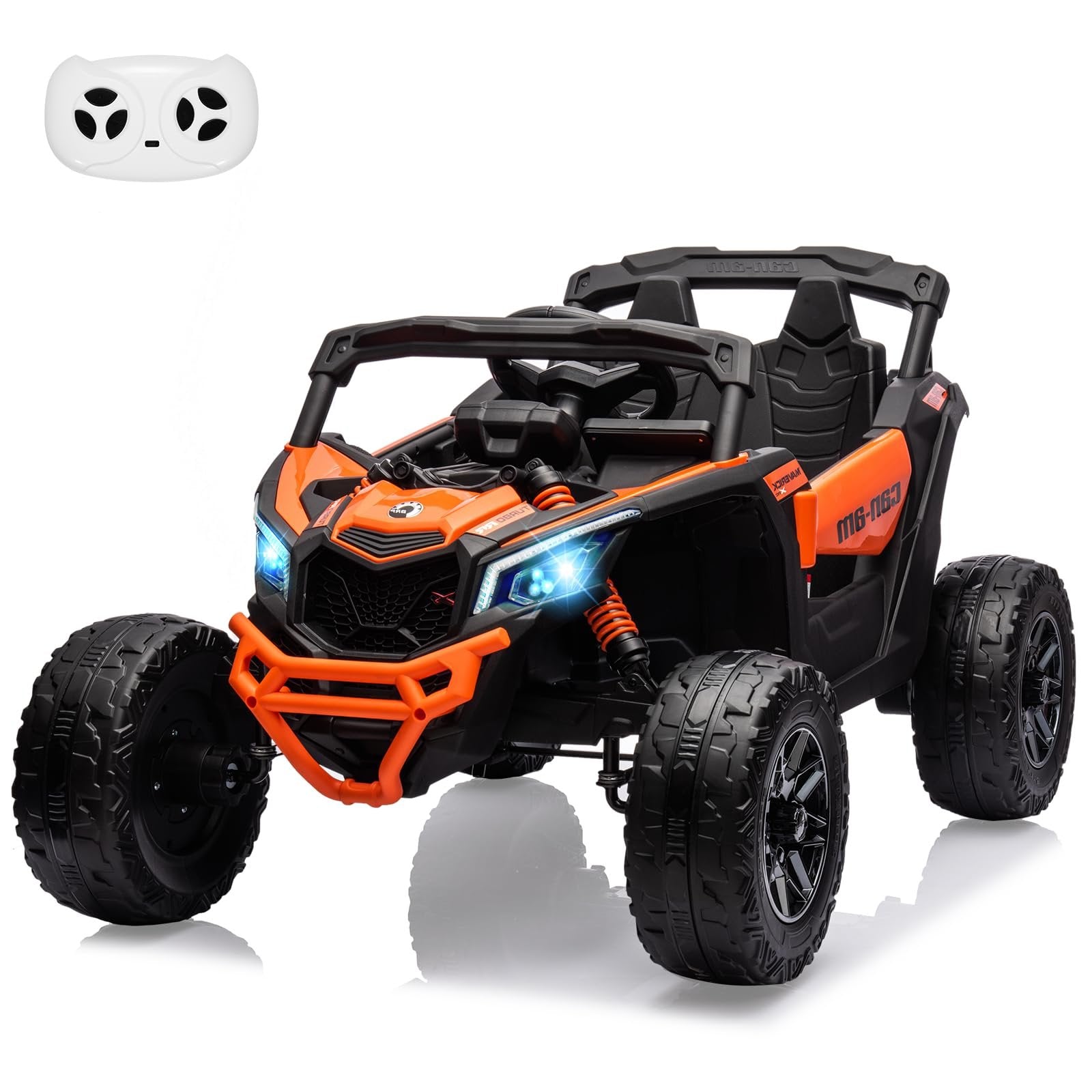 Garvee 12V Can-Am Ride-On UTV: Remote Control, Large Seat, Music, LED Lights, Spring Suspension, for Boys & Girls - Orange