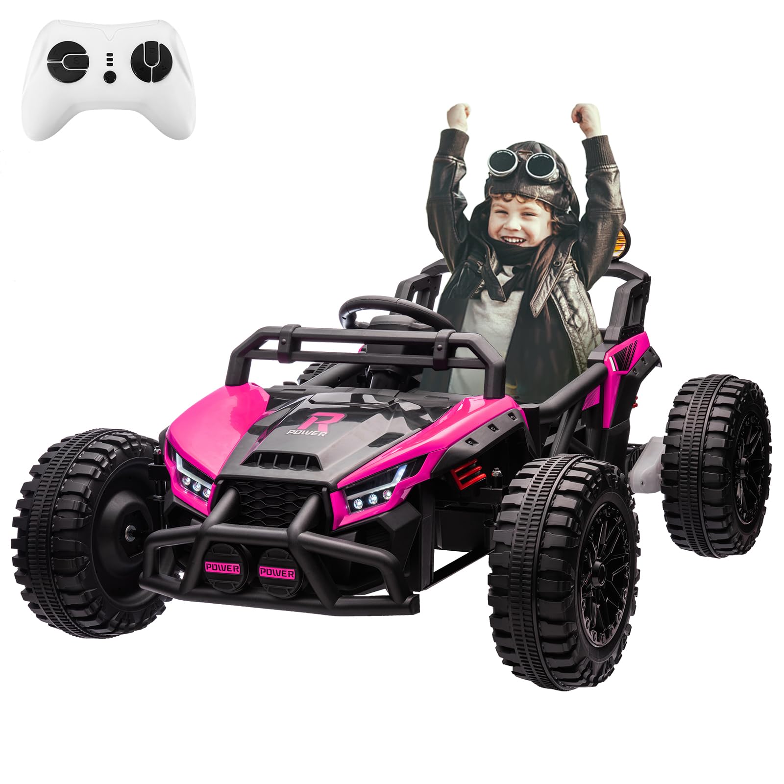Garvee 24V Electric UTV,Ride On Toys for Big Kids,2x130W Powerful Electric Car with Remote Control， 4 Shock Absorbers，LED Lights,Music for Boys and Gi