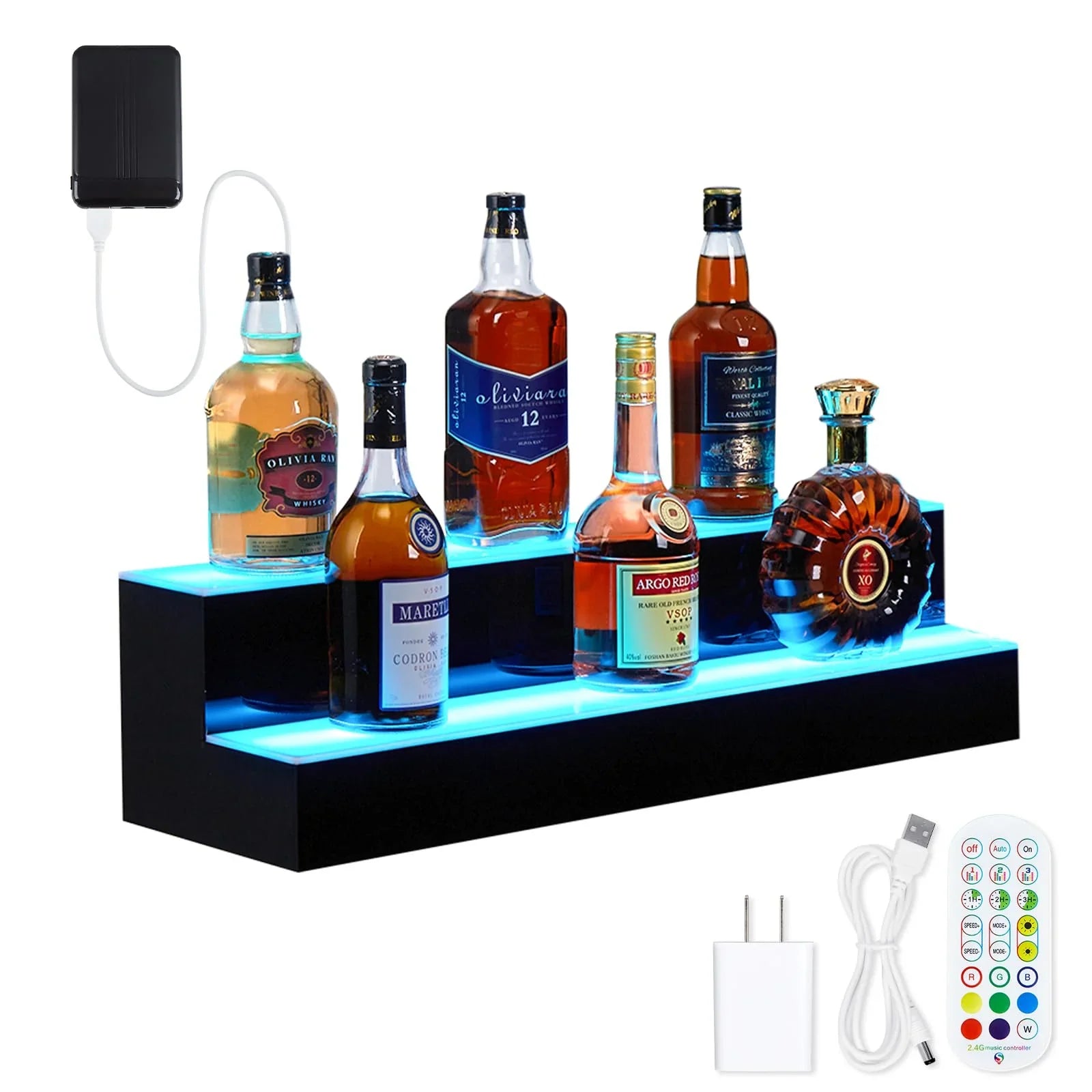 Garvee Led Lighted Liquor Bottle Shelf, 2 Tiers 40 Inches Led Bar Display Shelf With Remote & App Control, 16 Colors, 4 Modes, 1-8 H Timing, Bar Light