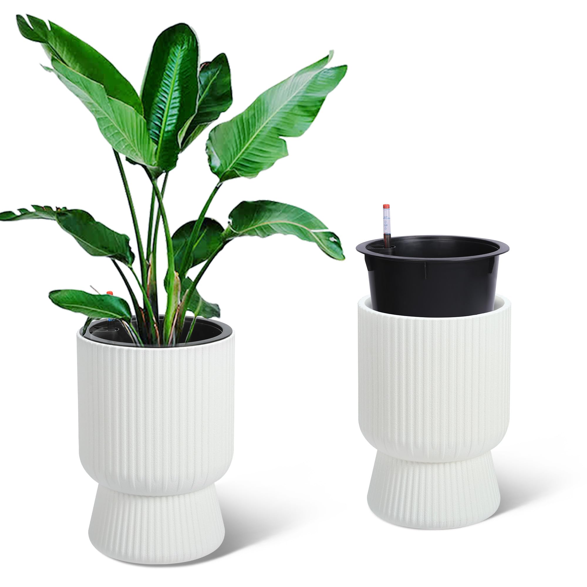 Garvee 14 Inch Plant Pots, Self Watering Planters Set of 2 with Drainage Holes, Tall planters for Indoor Plants, Flower Pots with Water Level Monitor,