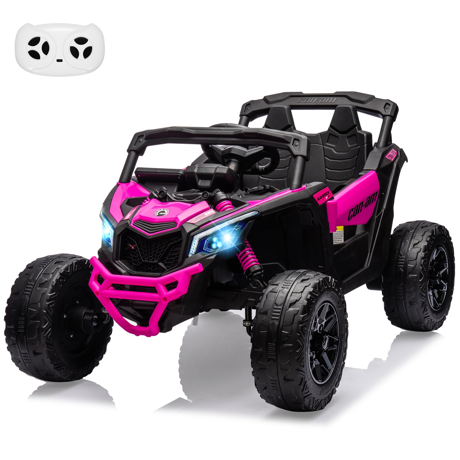 Garvee 12V Can-Am Ride-On UTV: Remote Control, Large Seat, Music, LED Lights, Spring Suspension, for Boys & Girls - Rose